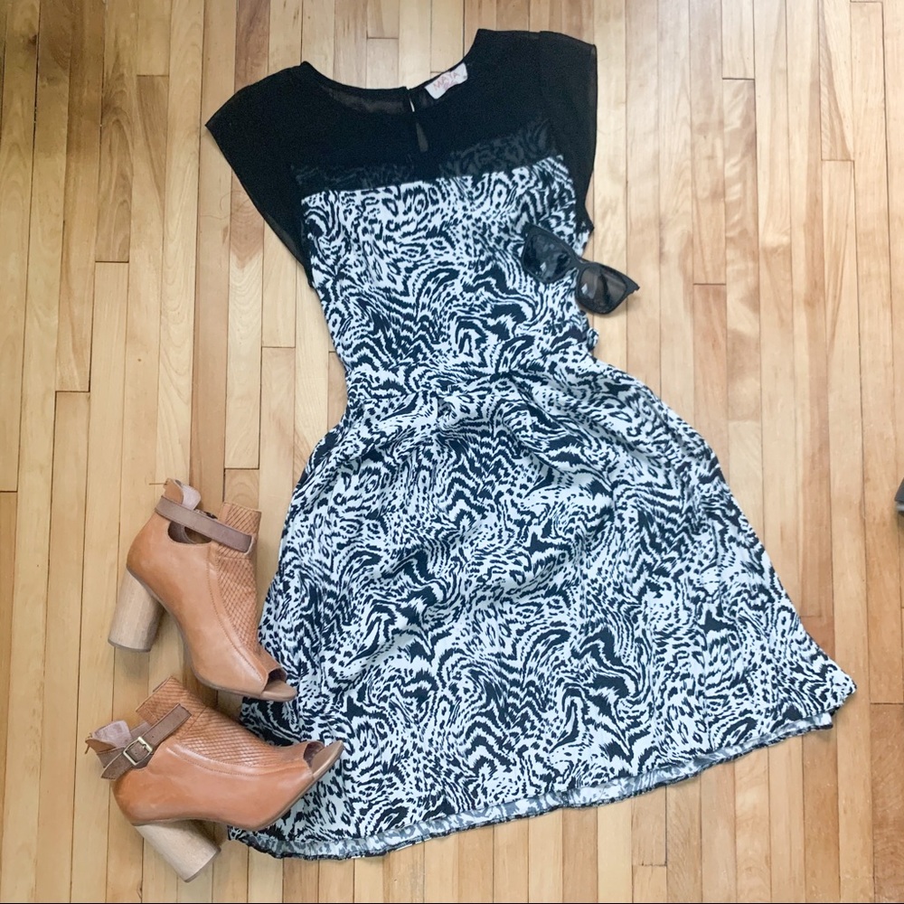 Maya Deluxe Black & White Printed Mesh Dress